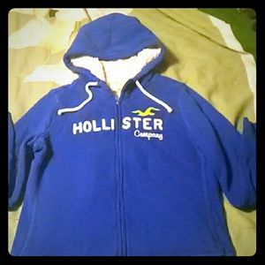 Large blue Hollister sherpa lined hoodie